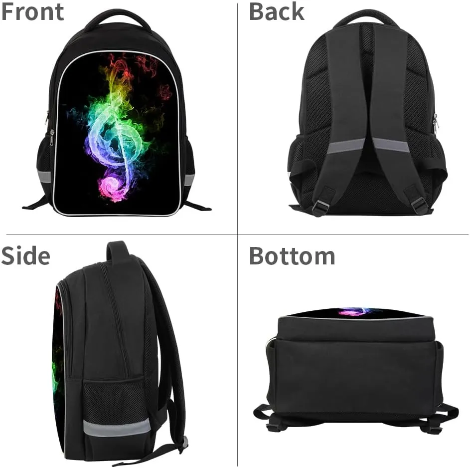 Kids Backpack, 3D Reflective Cartoon, 600D Polyester & Dual Zippers, 17" Bookbag with Ergonomic Design for boys & girls age 6-18, Musicnote Space Style for school Children Kids