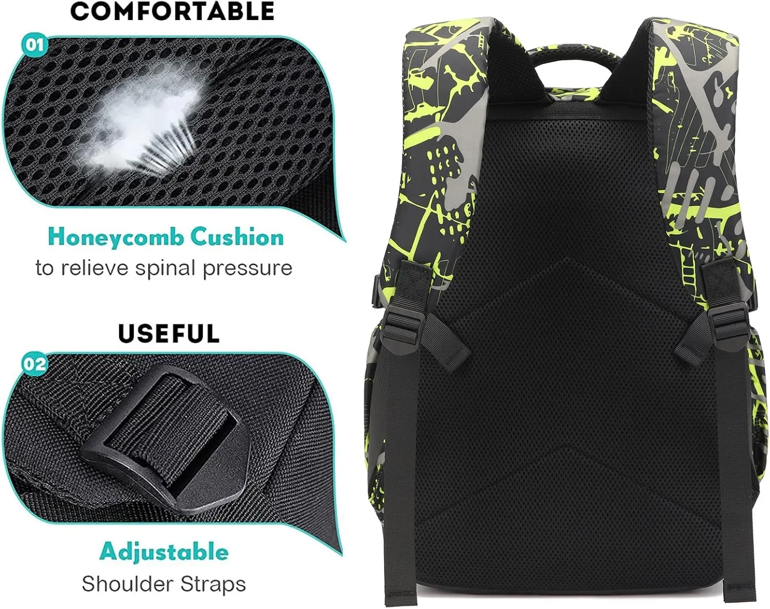 Kids Backpack Boys School Backpacks with USB Charging Port, College Elementary School Bookbag Skateboard Anime Luminous Lightweight Laptop Bag with Sling Bag, Green