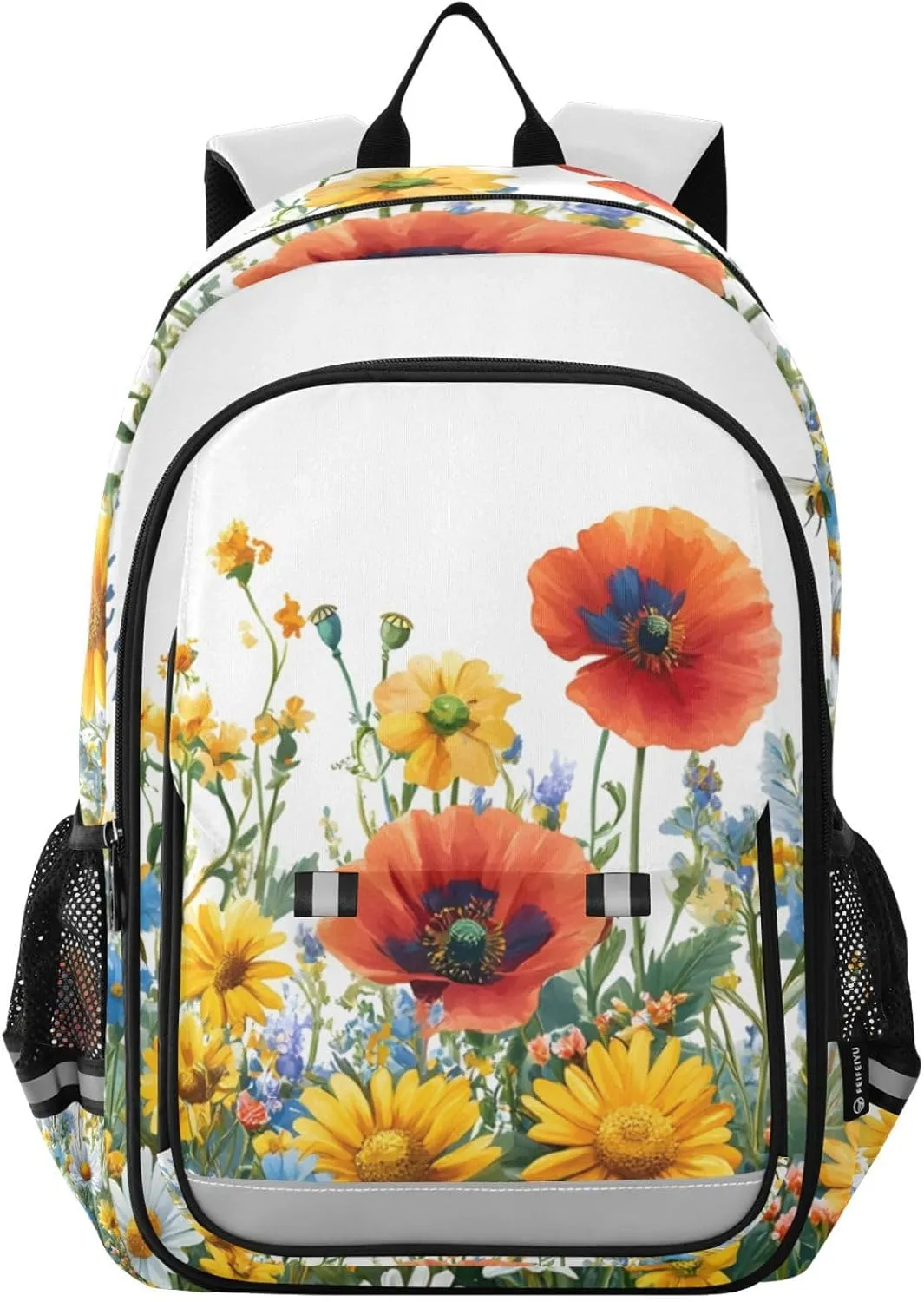 Kids Backpack Flower Bed Print for Girls Boys, Travel Hiking School Bag Bookbag with Reflective Strip Multiple Pockets Large Capacity