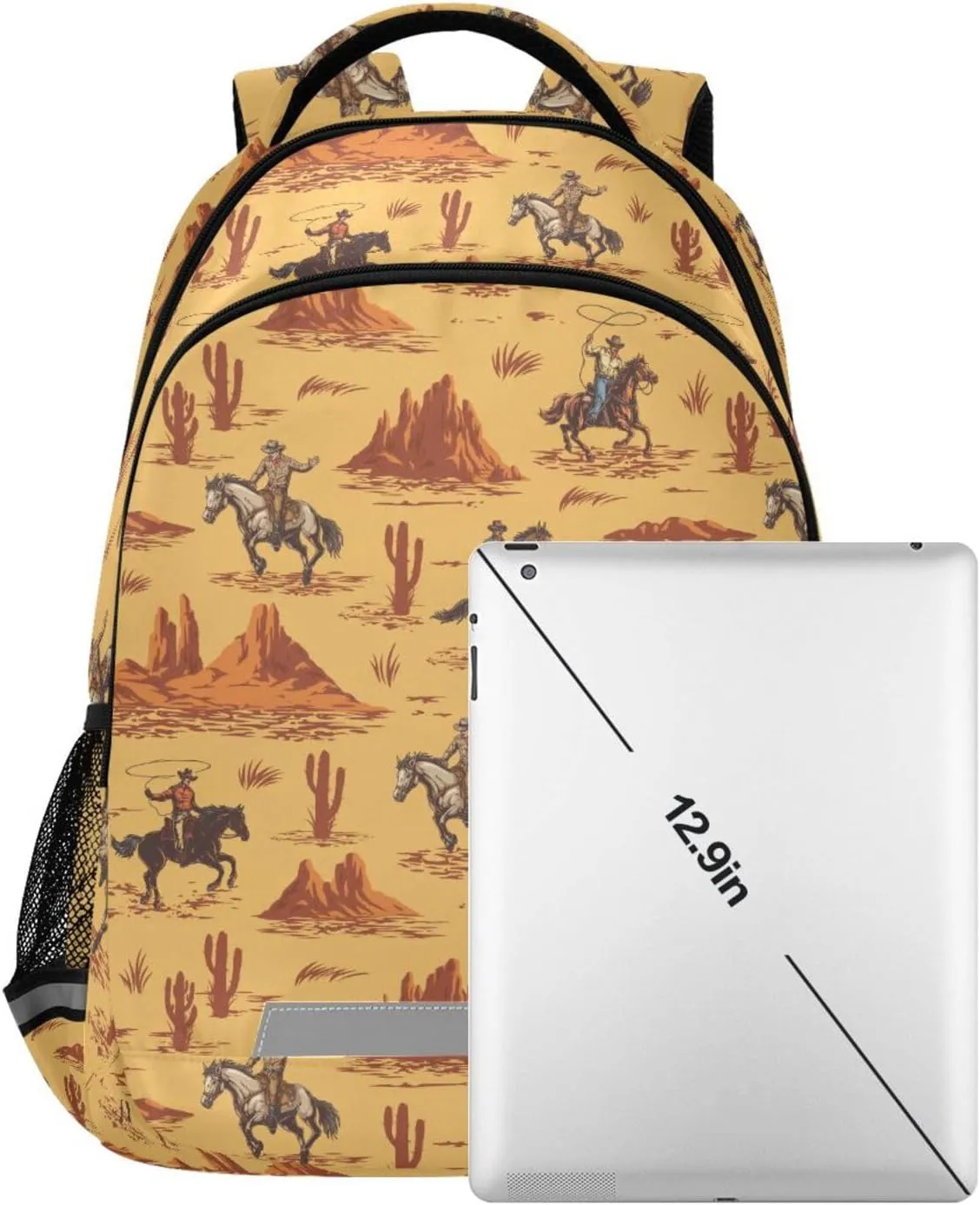 Kids Backpack for Boys Girls Bookbags Western Desert Cowboy School Backpack Elementary Bags Travel Daypack Lightweight Waterproof with Reflective Strip