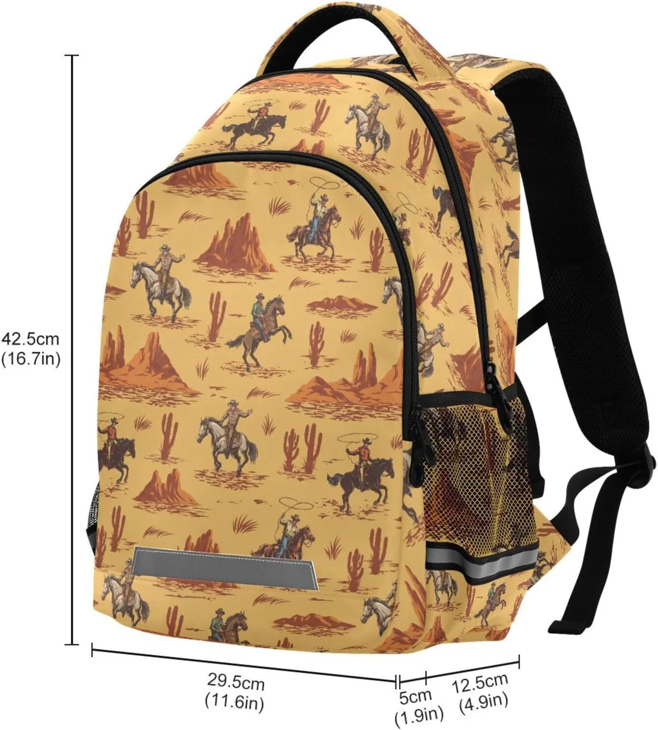 Kids Backpack for Boys Girls Bookbags Western Desert Cowboy School Backpack Elementary Bags Travel Daypack Lightweight Waterproof with Reflective Strip