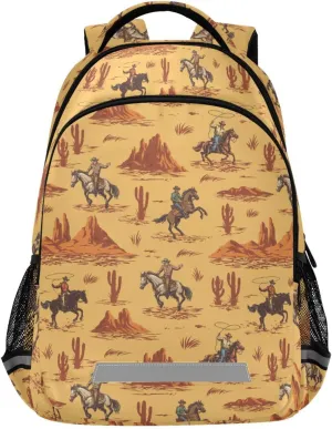 Kids Backpack for Boys Girls Bookbags Western Desert Cowboy School Backpack Elementary Bags Travel Daypack Lightweight Waterproof with Reflective Strip