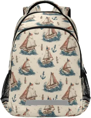 Kids Backpack for Boys Girls,Coastal Anchor Sailboat School Backpack Preschool Elementary Kindergarten School Bag Bookbag Travel Laptop Bag Casual Daypack