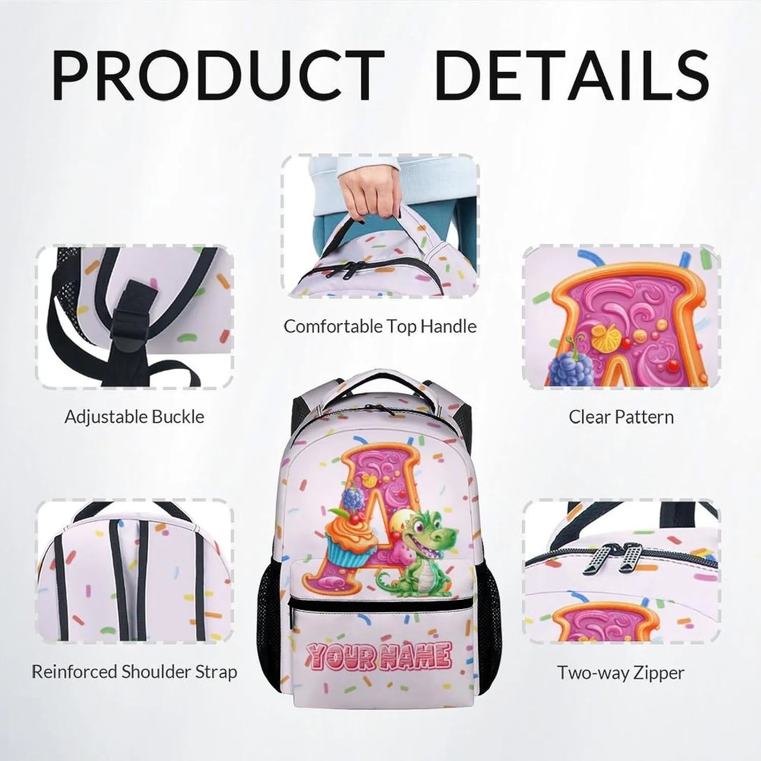 Kids Backpack Set for School, Personalized Animal Backpacks for Girls Boys, Custom Name Bookbag for School, 17 Inch Cute Food Bookbags with Lunch Box and Pencil Case