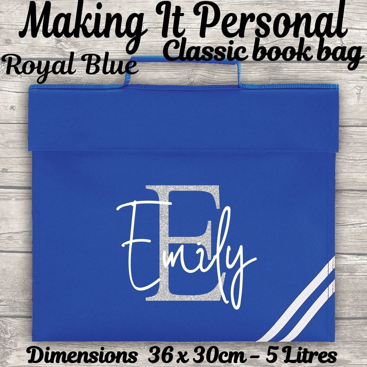 Kids Bookbag Personalised With Initial and Name - Back To School - Available In 8 Colours