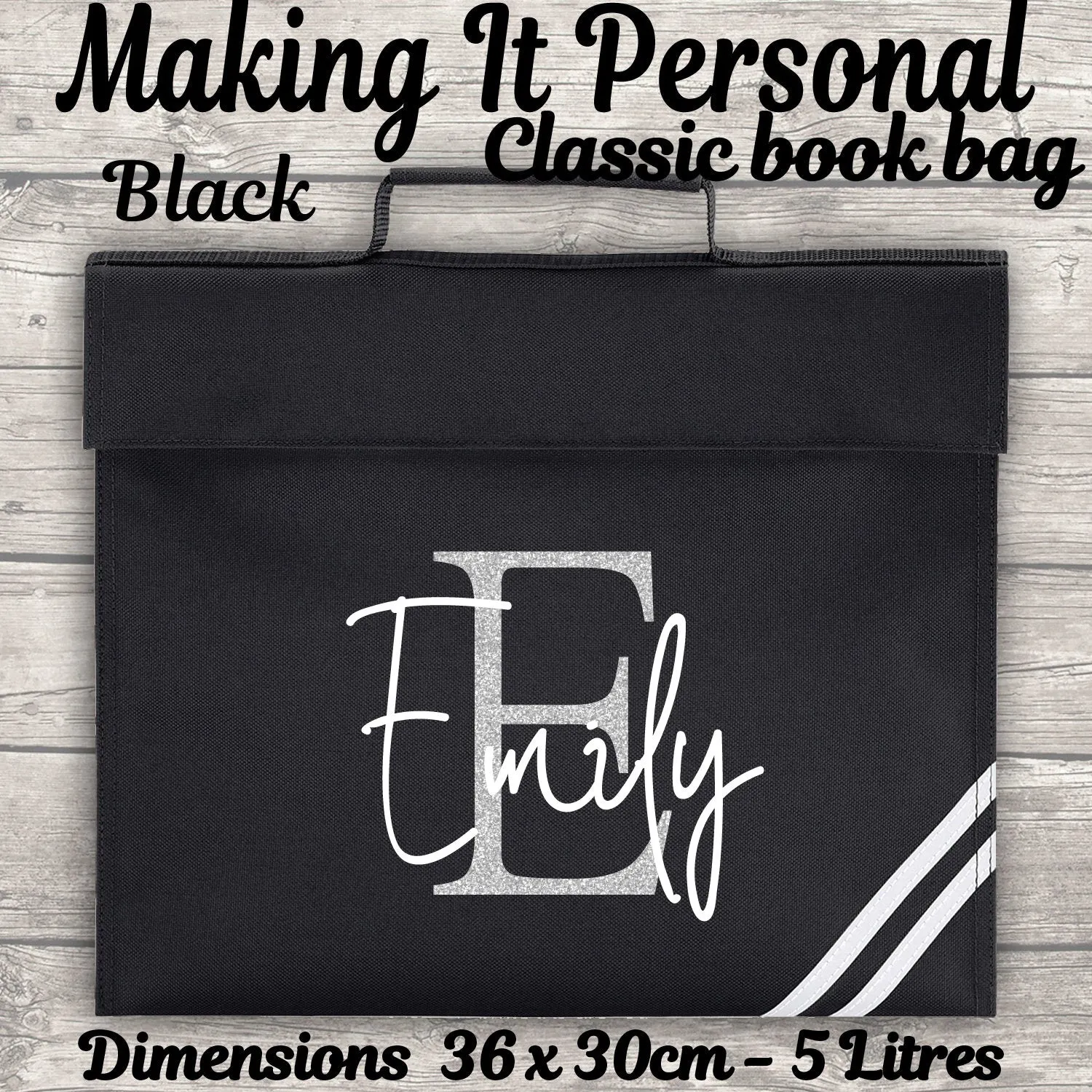 Kids Bookbag Personalised With Initial and Name - Back To School - Available In 8 Colours