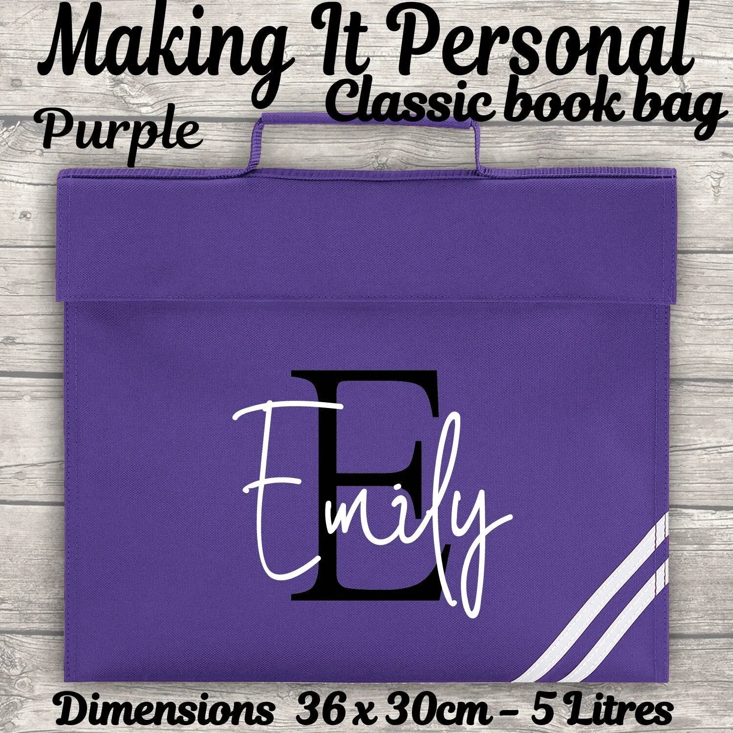Kids Bookbag Personalised With Initial and Name - Back To School - Available In 8 Colours