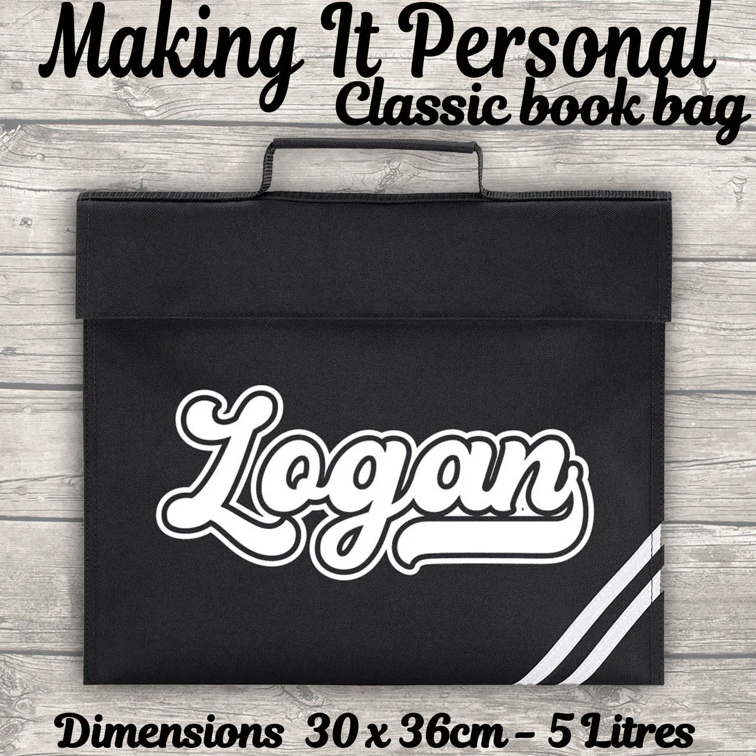 Kids Bookbag Personalised With Name - Back To School - Available In 8 Colours