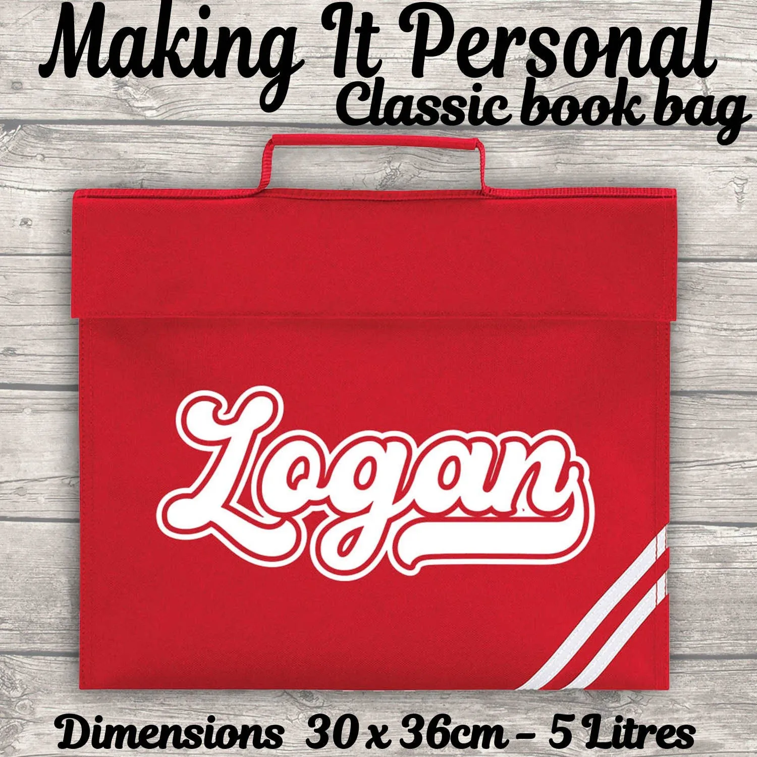 Kids Bookbag Personalised With Name - Back To School - Available In 8 Colours