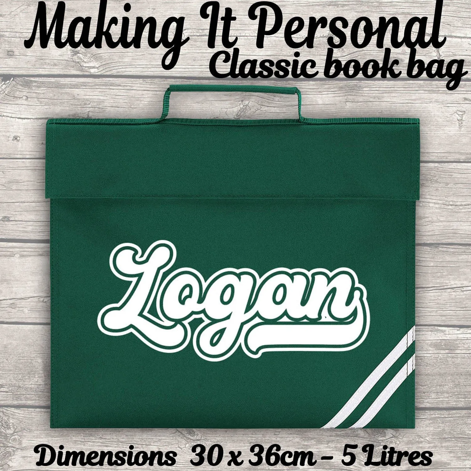 Kids Bookbag Personalised With Name - Back To School - Available In 8 Colours
