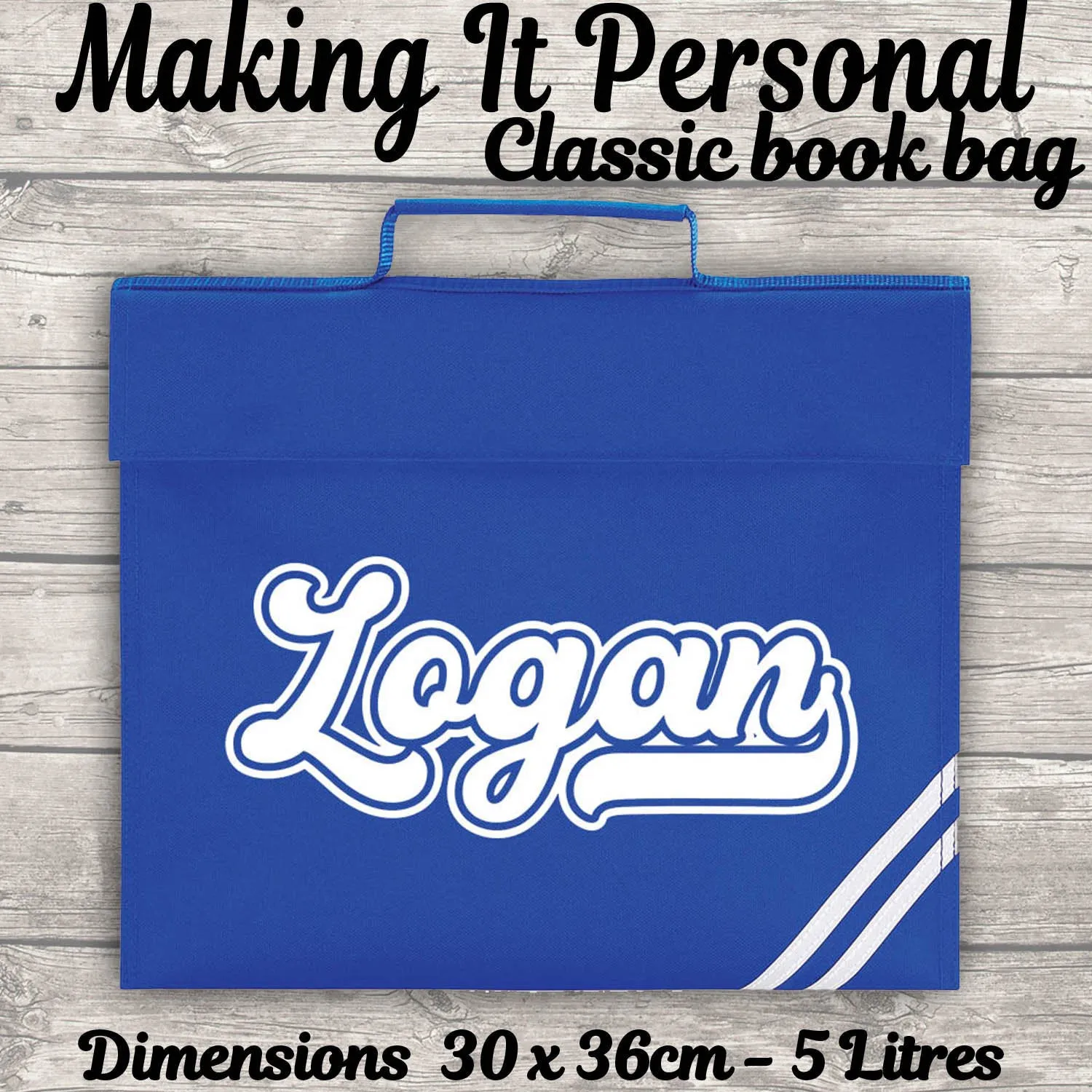 Kids Bookbag Personalised With Name - Back To School - Available In 8 Colours