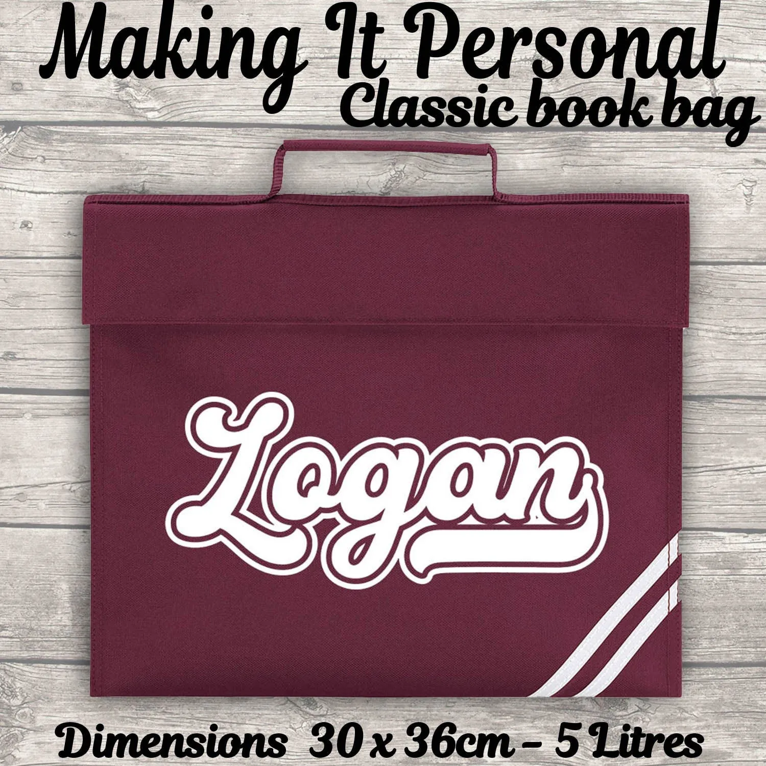 Kids Bookbag Personalised With Name - Back To School - Available In 8 Colours