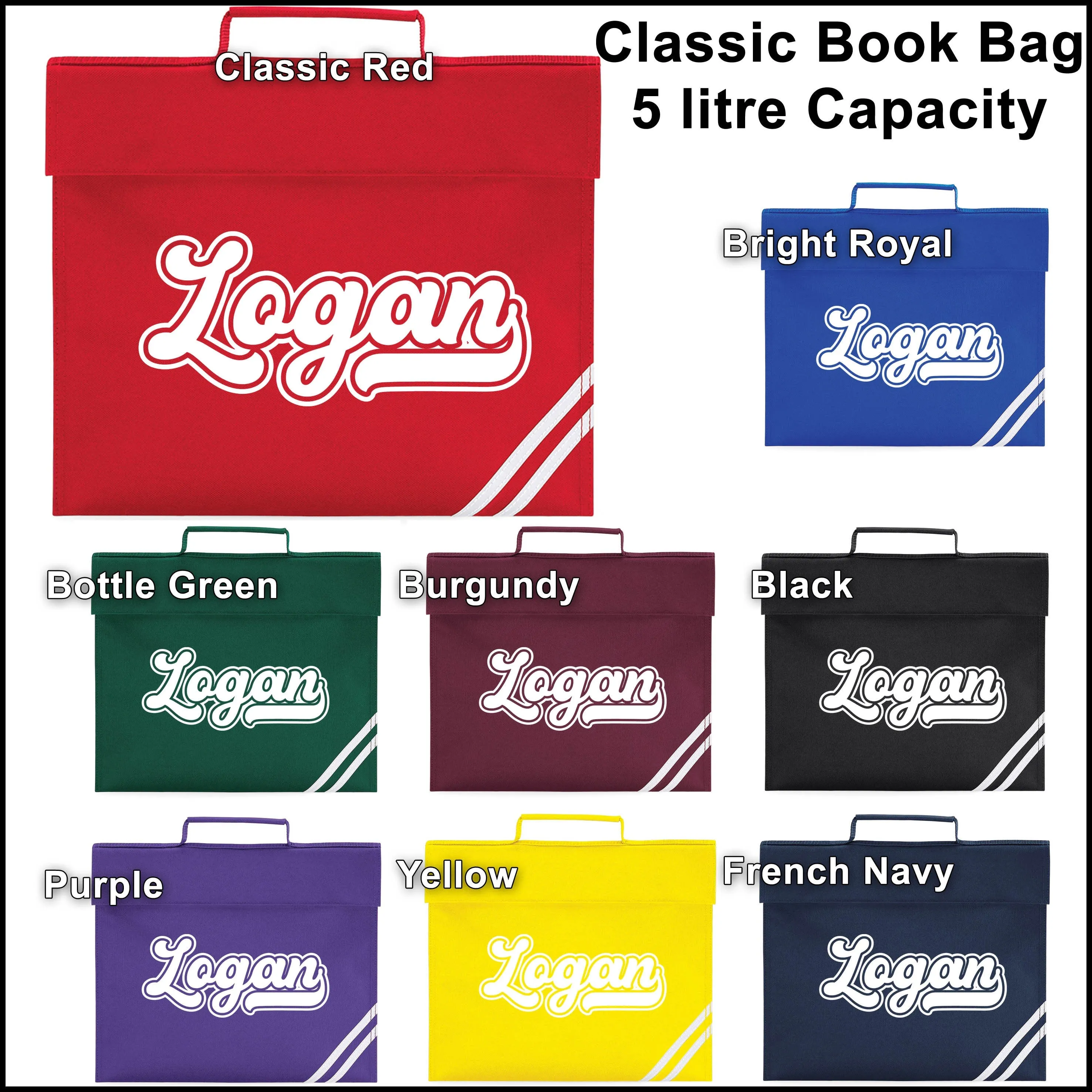 Kids Bookbag Personalised With Name - Back To School - Available In 8 Colours