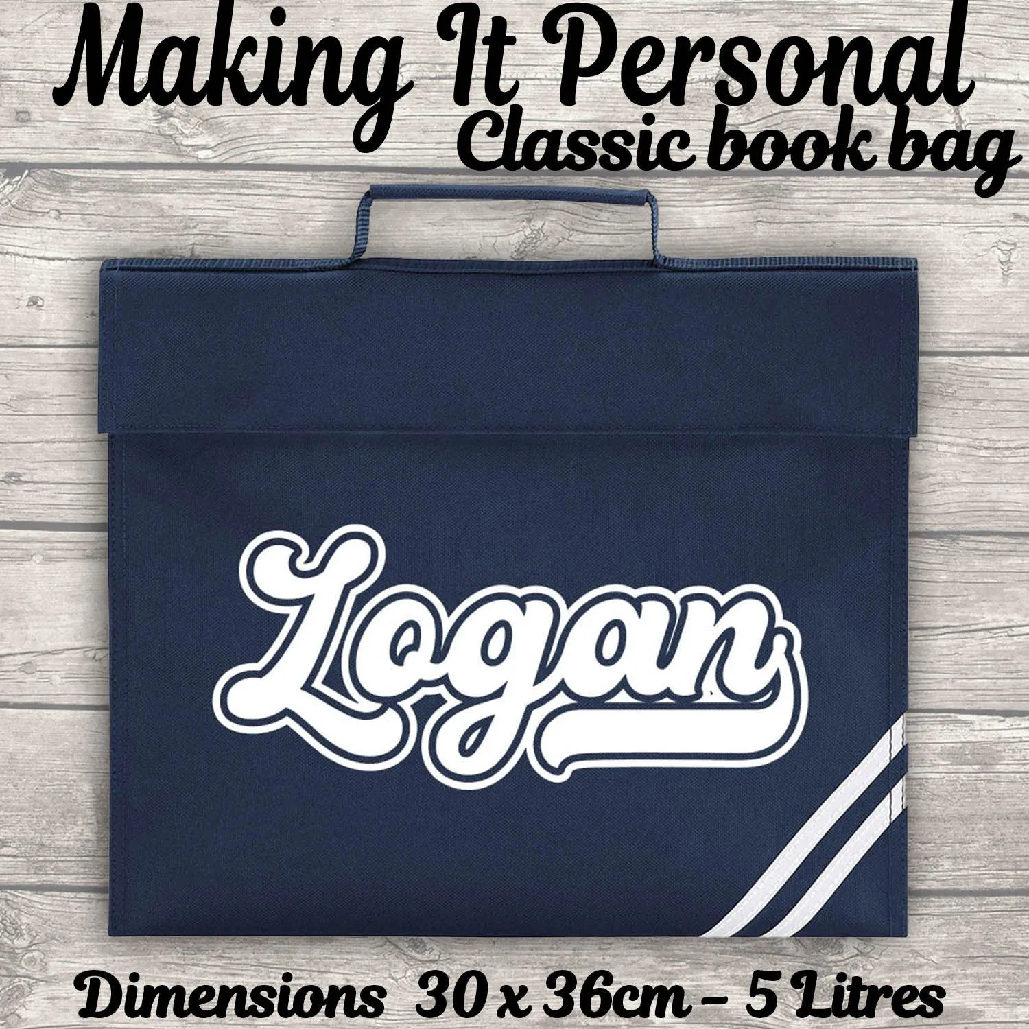 Kids Bookbag Personalised With Name - Back To School - Available In 8 Colours