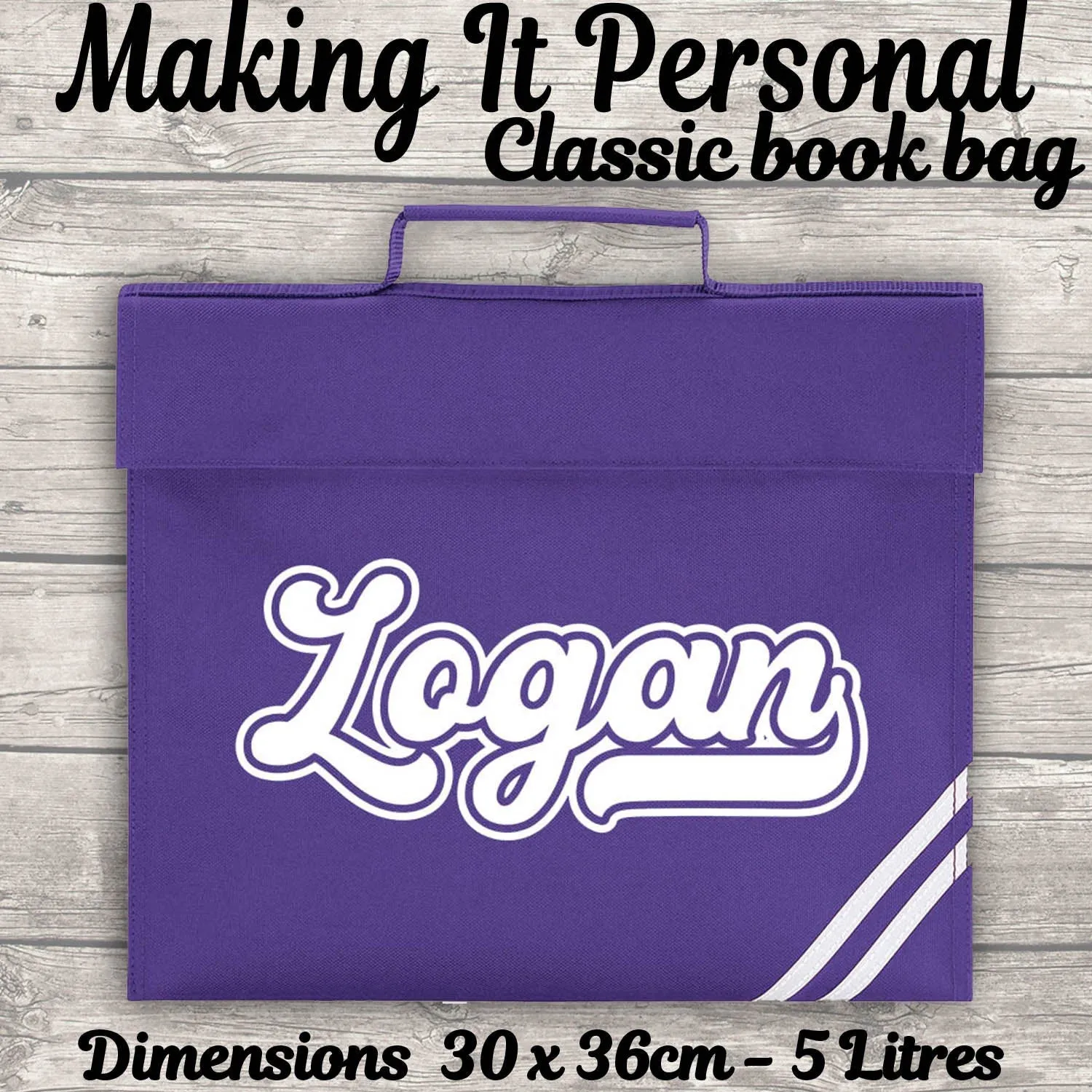 Kids Bookbag Personalised With Name - Back To School - Available In 8 Colours