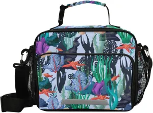Kids Lunch Box for School Girls Boys, Undersea Algae Coral Starfish (2) Kids Lunchbox Insulated Reusable Meal Container Lunch Bag with Shoulder Strap