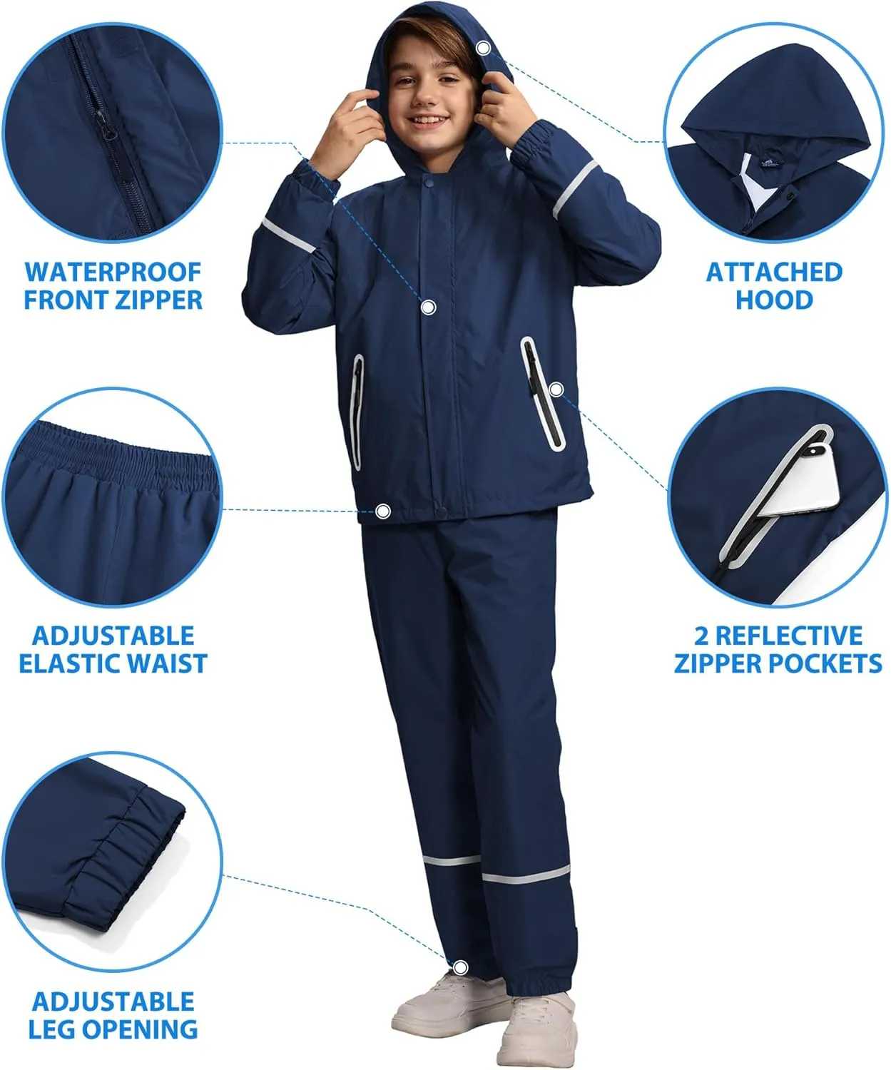 Kids Rain Suit Boys Girls Waterproof Lightweight Raincoat and Pant Rain Gear for Camping Hiking