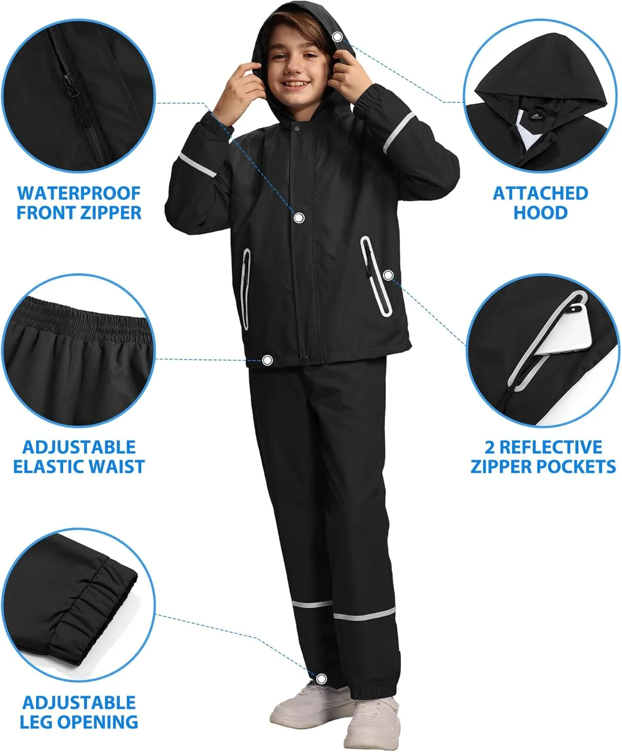 Kids Rain Suit Boys Girls Waterproof Lightweight Raincoat and Pant Rain Gear for Camping Hiking