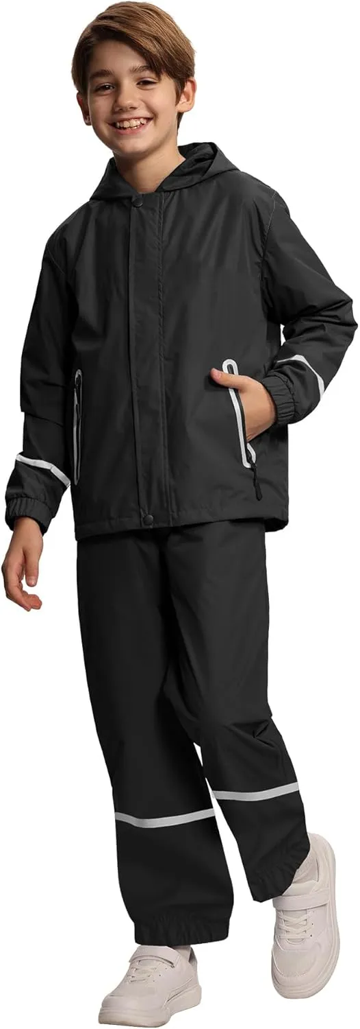 Kids Rain Suit Boys Girls Waterproof Lightweight Raincoat and Pant Rain Gear for Camping Hiking