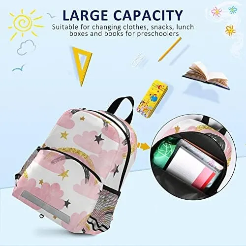 Kid's Toddler Backpack Clouds Stars Schoolbag Safety Leash for Boys Girls, Pink Rainbows Kindergarten Children Bag Preschool Nursery Travel Bag Chest Clip Reflective Stripe