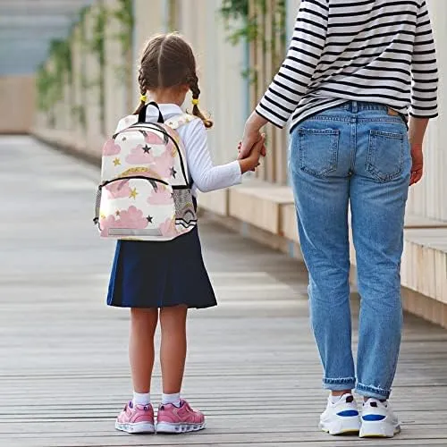 Kid's Toddler Backpack Clouds Stars Schoolbag Safety Leash for Boys Girls, Pink Rainbows Kindergarten Children Bag Preschool Nursery Travel Bag Chest Clip Reflective Stripe