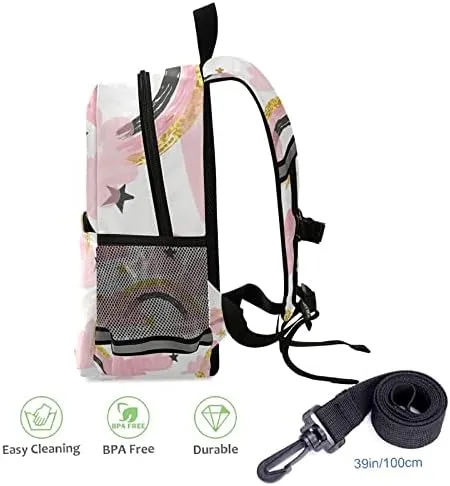 Kid's Toddler Backpack Clouds Stars Schoolbag Safety Leash for Boys Girls, Pink Rainbows Kindergarten Children Bag Preschool Nursery Travel Bag Chest Clip Reflective Stripe