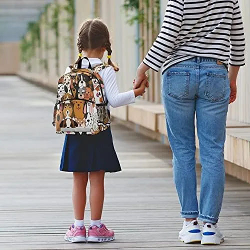 Kid's Toddler Backpack Cute Pet Dogs Head Schoolbag Safety Leash for Boys Girls, Doodle Puppies Kindergarten Children Bag Preschool Nursery Travel Bag Chest Clip Reflective Stripe