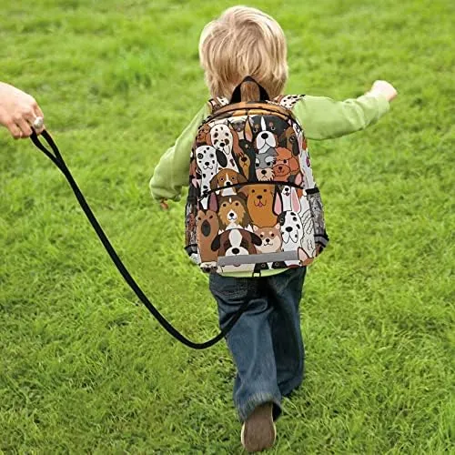 Kid's Toddler Backpack Cute Pet Dogs Head Schoolbag Safety Leash for Boys Girls, Doodle Puppies Kindergarten Children Bag Preschool Nursery Travel Bag Chest Clip Reflective Stripe
