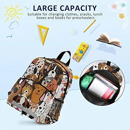 Kid's Toddler Backpack Cute Pet Dogs Head Schoolbag Safety Leash for Boys Girls, Doodle Puppies Kindergarten Children Bag Preschool Nursery Travel Bag Chest Clip Reflective Stripe