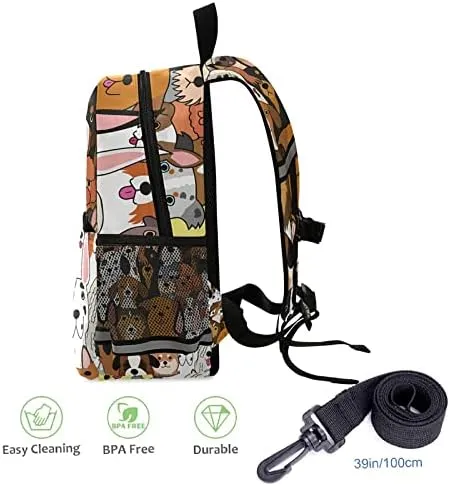 Kid's Toddler Backpack Cute Pet Dogs Head Schoolbag Safety Leash for Boys Girls, Doodle Puppies Kindergarten Children Bag Preschool Nursery Travel Bag Chest Clip Reflective Stripe