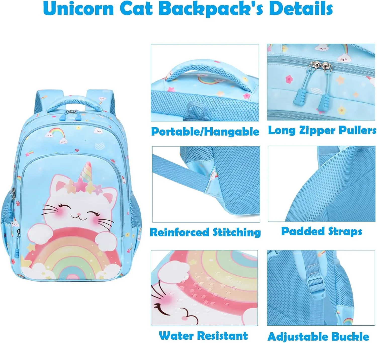 Kimwadalh Girls Backpack with Lunch Box Pencil Case for Elementary School, 3 in 1 Schoolbag with Chest Strap for School Girls