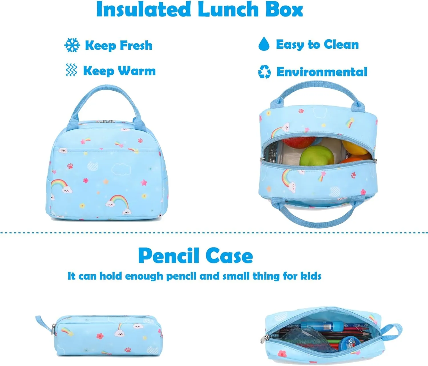 Kimwadalh Girls Backpack with Lunch Box Pencil Case for Elementary School, 3 in 1 Schoolbag with Chest Strap for School Girls