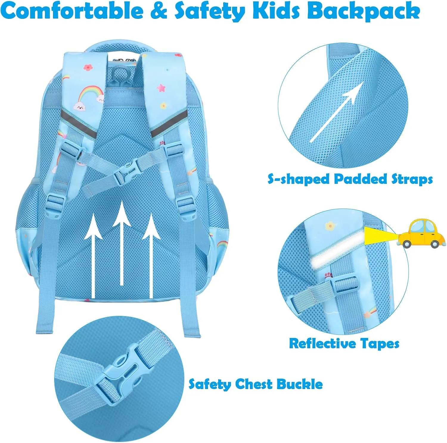 Kimwadalh Girls Backpack with Lunch Box Pencil Case for Elementary School, 3 in 1 Schoolbag with Chest Strap for School Girls