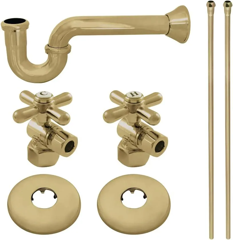 Kingston Brass KPK207 Gourmet Scape Plumbing Supply Kit with 1-1/2" P-Trap - 1/2" IPS Inlet x 3/8" Comp Oulet, Brushed Brass