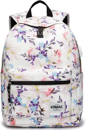 Kinmac Chinese Flowering Crabapple Pattern 15 inch Waterproof Laptop Travel Outdoor Backpack With USB Charging Port For 13 inch 14 inch and 15.6 inch Laptop