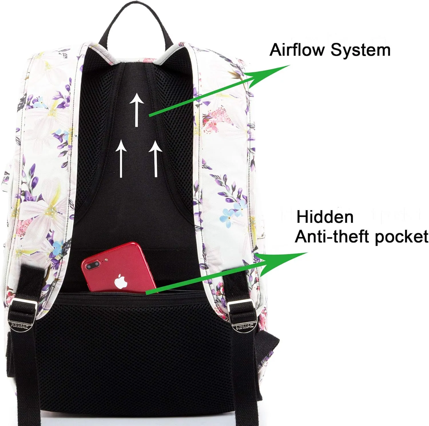 Kinmac Chinese Flowering Crabapple Pattern 15 inch Waterproof Laptop Travel Outdoor Backpack With USB Charging Port For 13 inch 14 inch and 15.6 inch Laptop