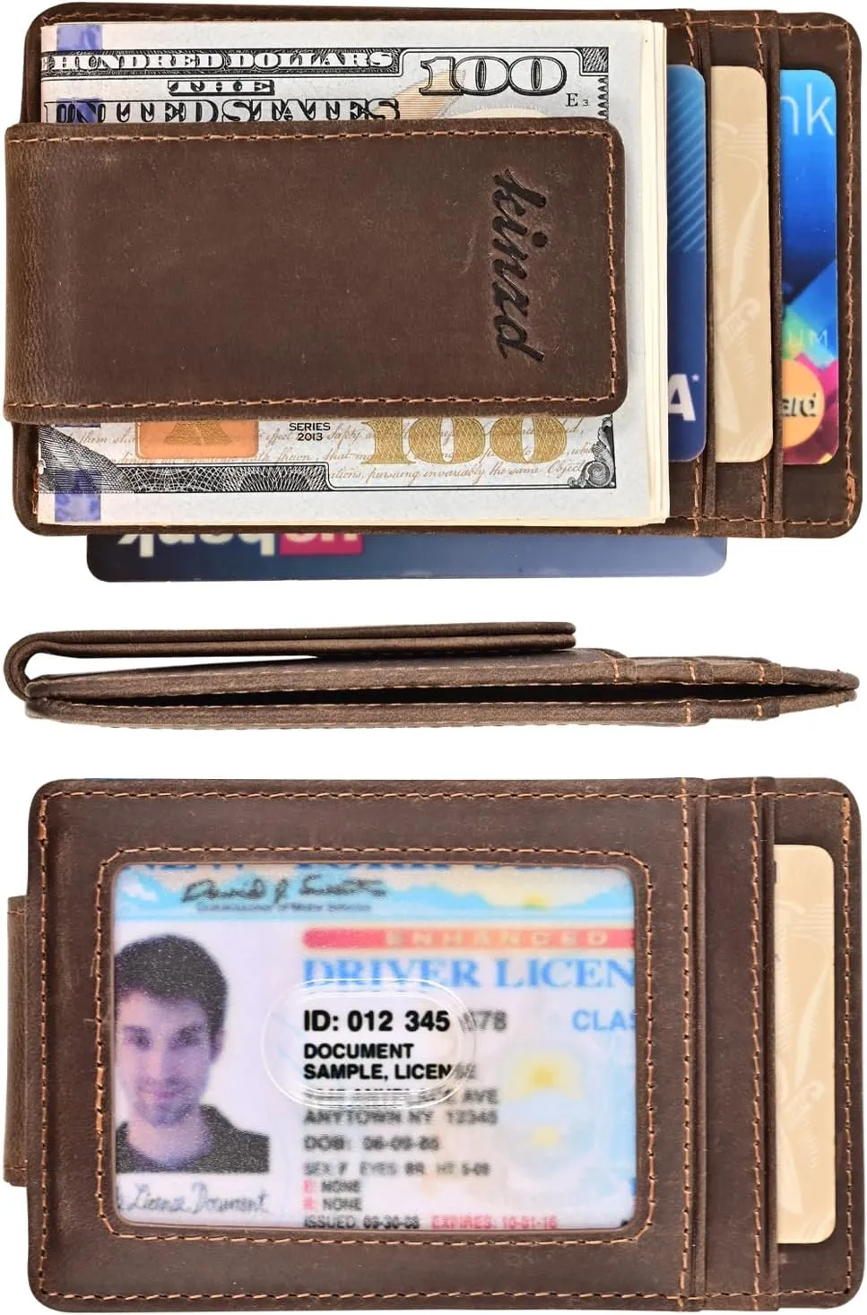 kinzd Money Clip, Front Pocket Wallet, Leather RFID Blocking Strong Magnet thin Wallet