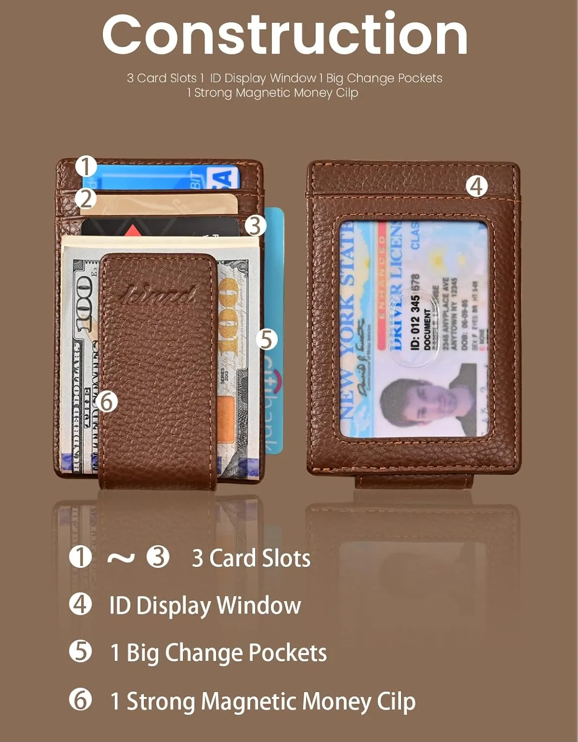 kinzd Money Clip, Front Pocket Wallet, Leather RFID Blocking Strong Magnet thin Wallet