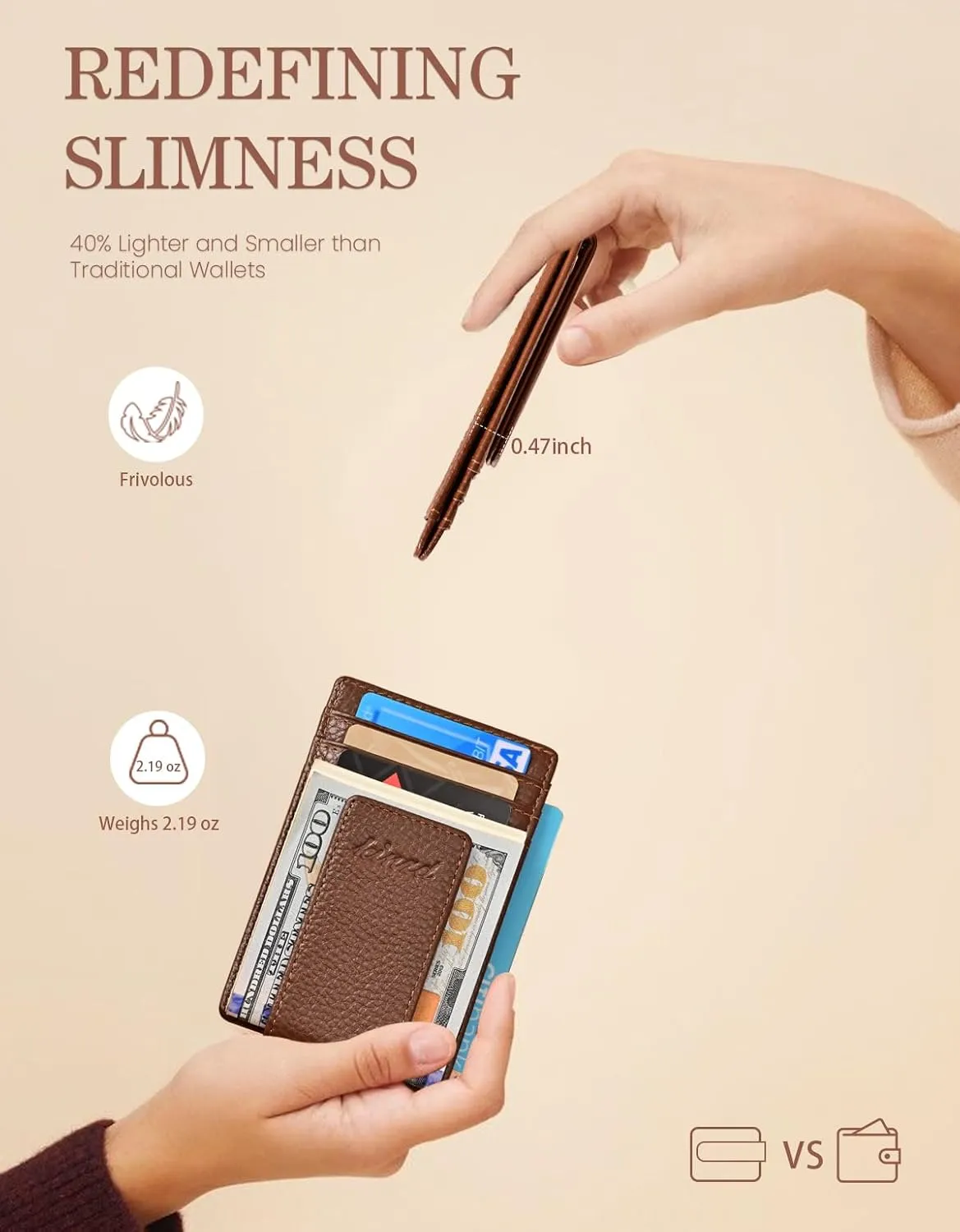 kinzd Money Clip, Front Pocket Wallet, Leather RFID Blocking Strong Magnet thin Wallet