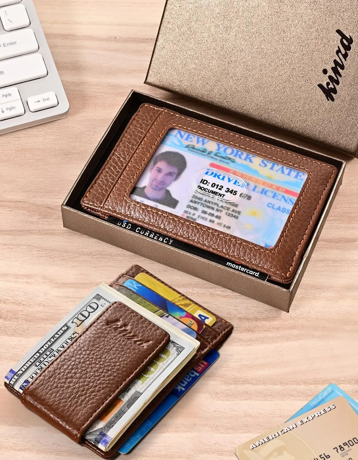 kinzd Money Clip, Front Pocket Wallet, Leather RFID Blocking Strong Magnet thin Wallet