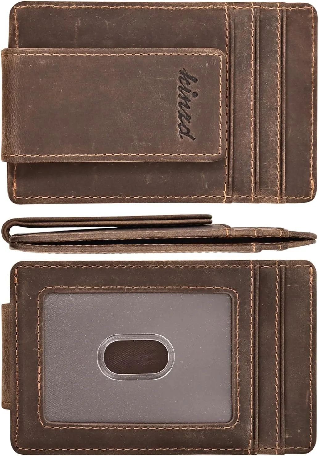 kinzd Money Clip, Front Pocket Wallet, Leather RFID Blocking Strong Magnet thin Wallet