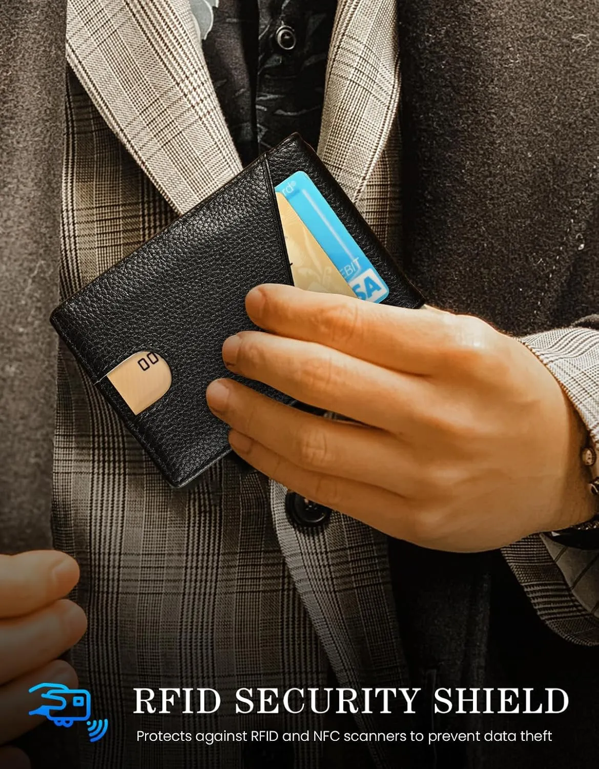 kinzd Slim Wallet with Money Clip RFID Blocking Minimalist Bifold Wallet for Men Genuine Leather Front Pocket Card Holder