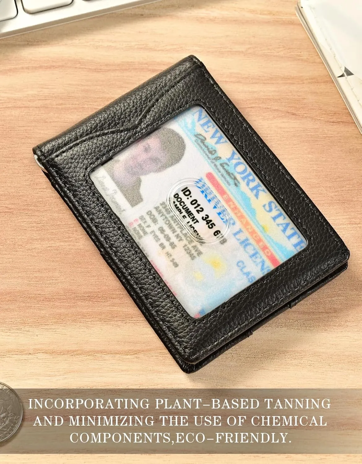 kinzd Slim Wallet with Money Clip RFID Blocking Minimalist Bifold Wallet for Men Genuine Leather Front Pocket Card Holder