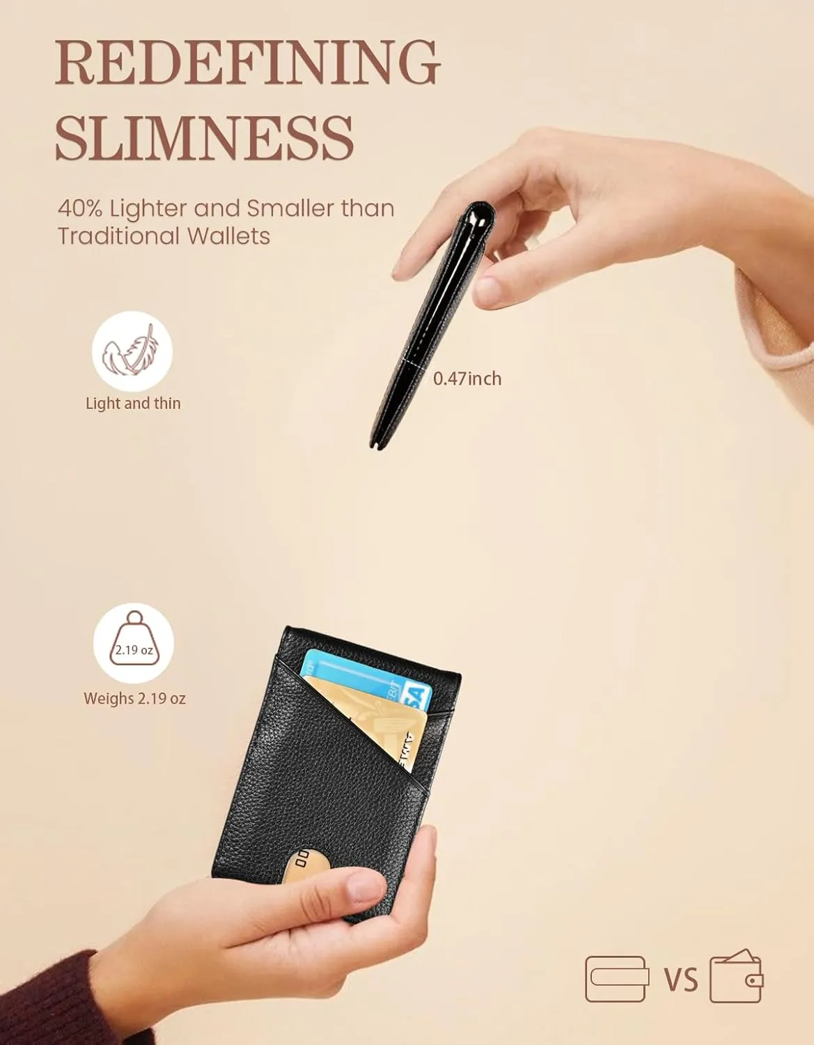 kinzd Slim Wallet with Money Clip RFID Blocking Minimalist Bifold Wallet for Men Genuine Leather Front Pocket Card Holder