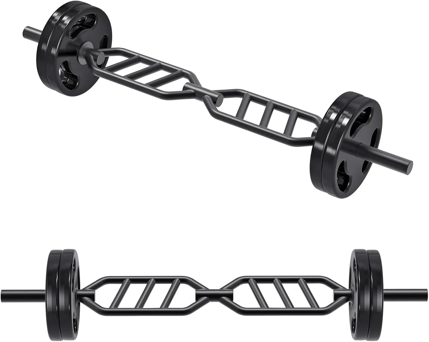 Kipika Barbell Olympic Trap Bar, Hex Bar, Shrug Bar, Deadlift Bar with Folding Handles - Multi-Grip Barbell, Swiss Bar, American Bar, Football Bar, Fits 2" Olympic Plates