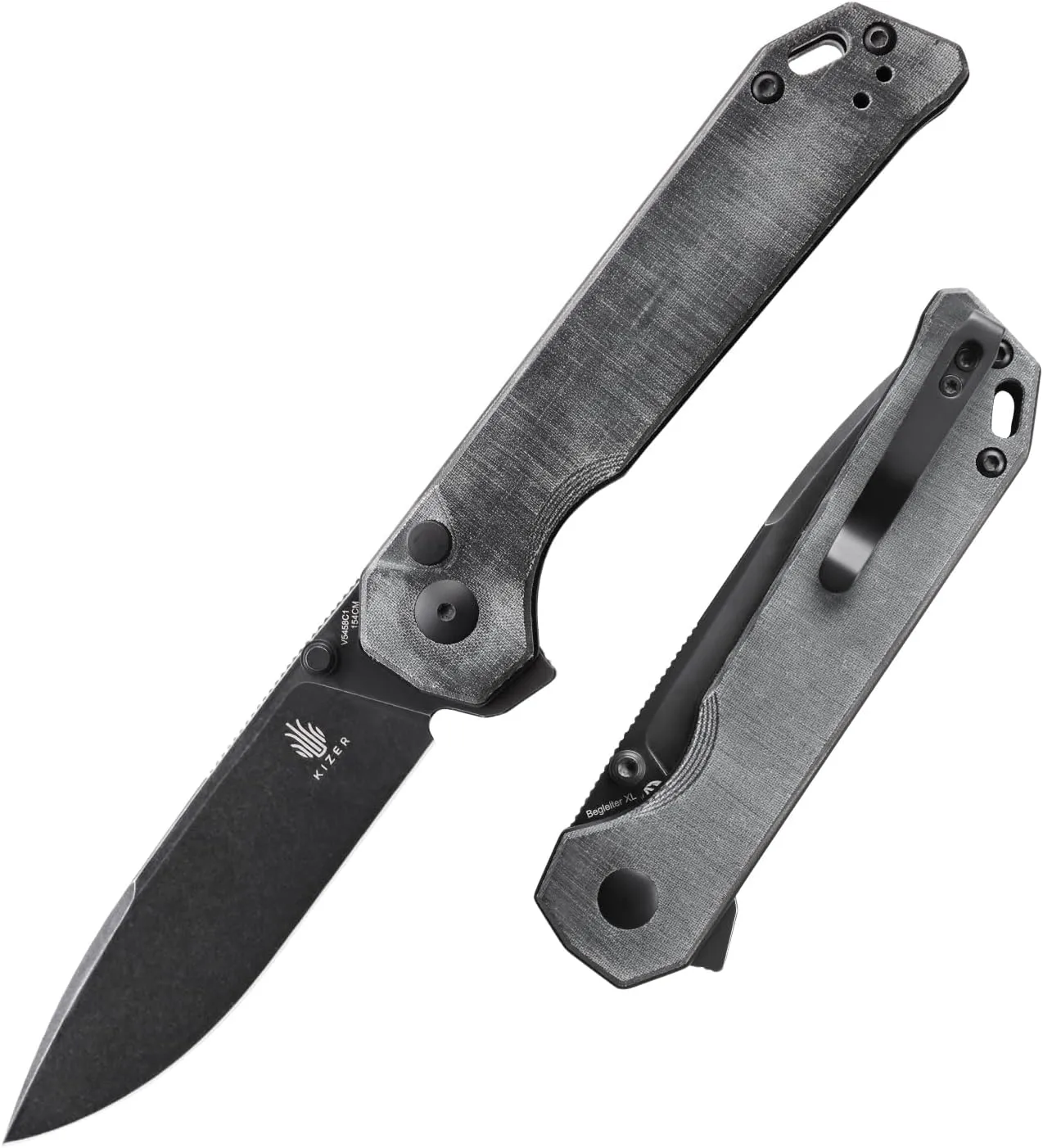 Kizer Begleiter XL EDC Pocket Knife, Micarta Handle Folding Knives with Pocket Clip, 154CM Steel Flipper Knife for Ideal Gift to Men Women V5458C1 (Black)