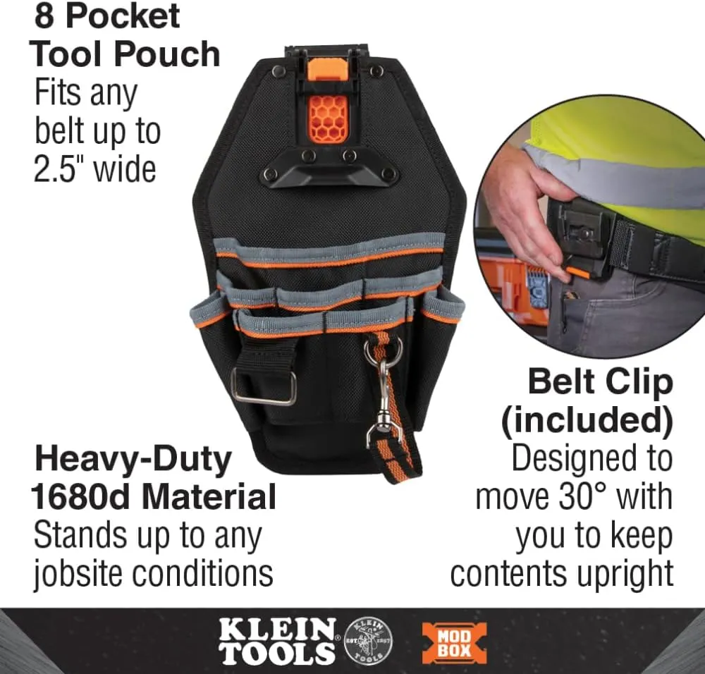 Klein Tools 55832MB MODbox Tool Pouch, 8-Pocket Electrician Bag, Quick Attach and Release for Tool Belts and MODBox Rail System