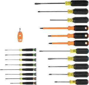 Klein Tools 85820 20-Piece Screwdriver Set, 8 Precision, 7 Standard Drivers with Color-Coded Handles, 3 Insulated Screwdrivers, 1 Demolition Driver, and Magnetizer