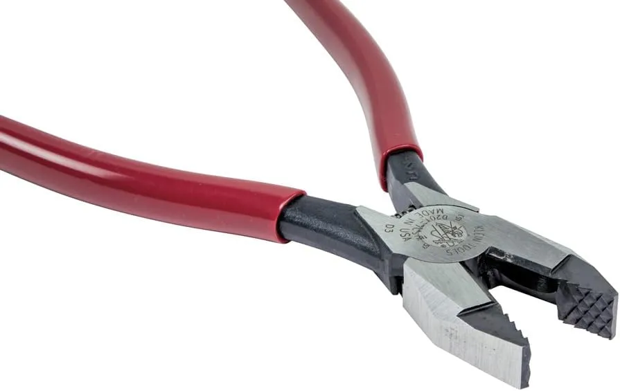Klein Tools D201-7CSTA Linesman Pliers, Side Cutters with Spring Loaded Action, Ironworker Pliers have Aggressive Knurl and Tempered Handles