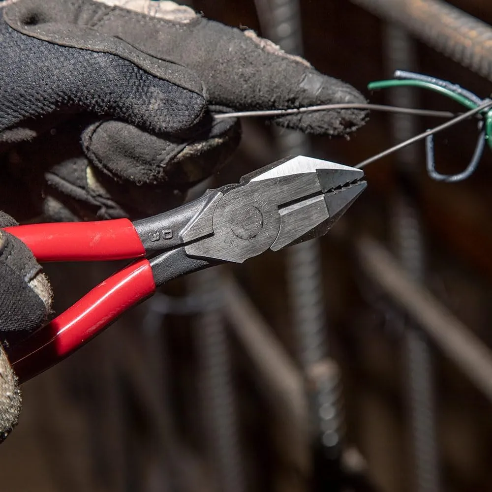 Klein Tools D201-7CSTA Linesman Pliers, Side Cutters with Spring Loaded Action, Ironworker Pliers have Aggressive Knurl and Tempered Handles